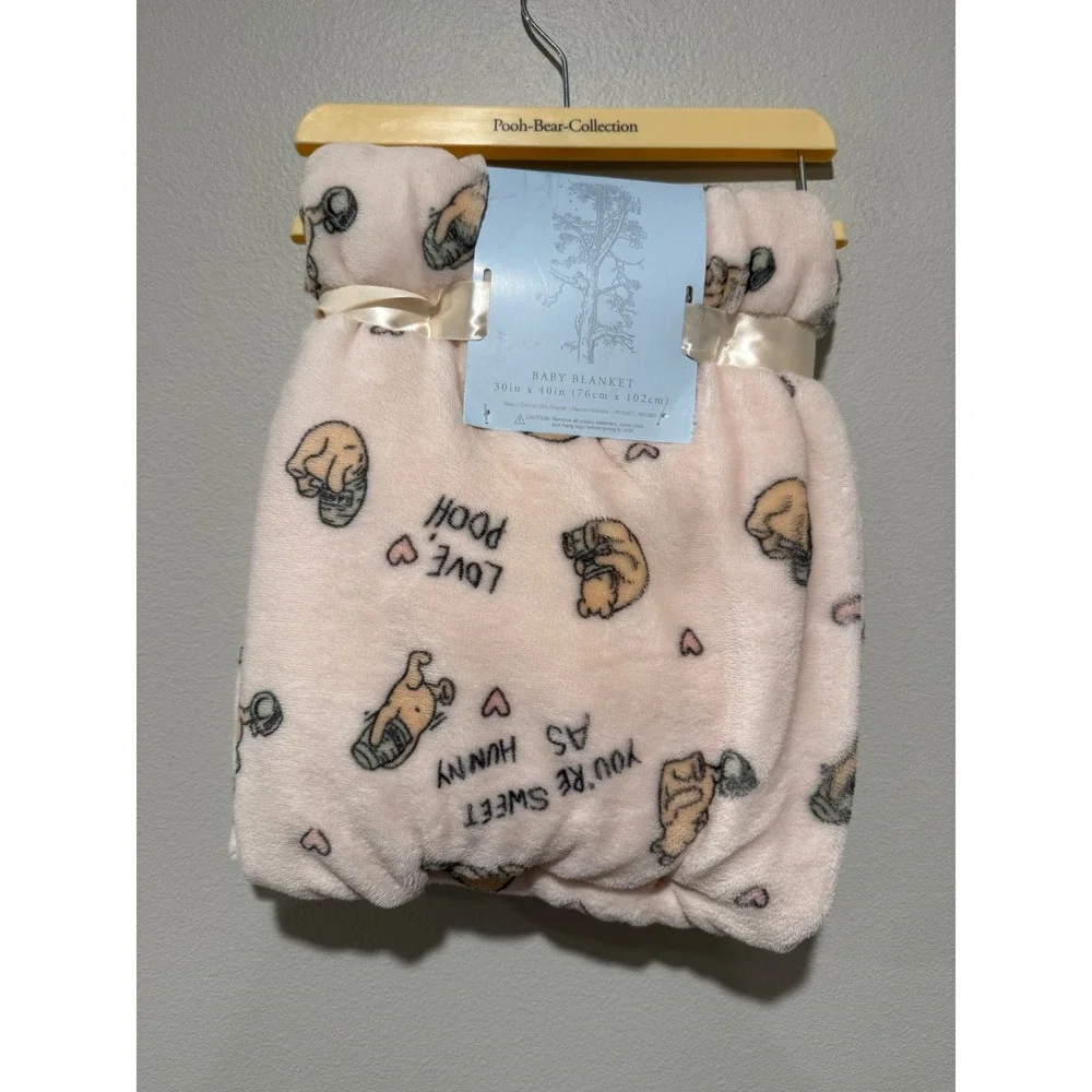 Disney Pooh Bear Collection Pink Plush Baby Blanket Classic Winnie The Pooh NWT